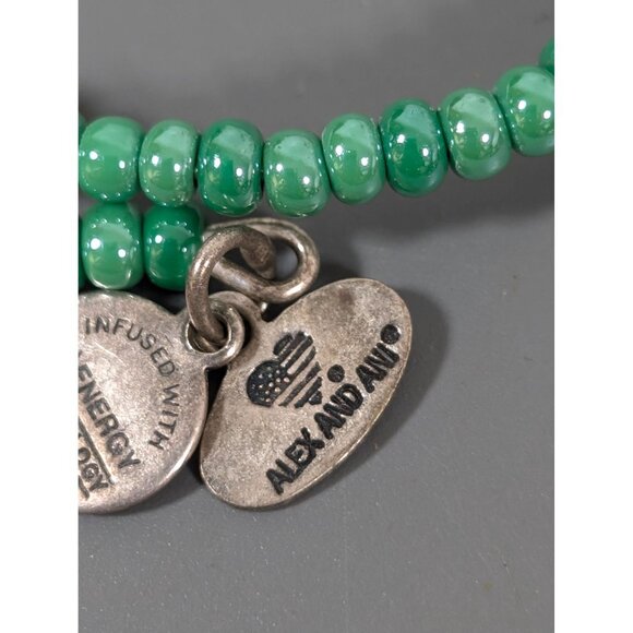 Alex and Ani Green Glass Bead Coil Wrap Stacking Bangle Bracelet 8" - Picture 7 of 8